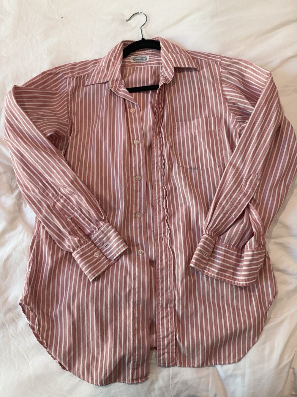New Attitude Men's S Red & White Striped Cotton Woven Button-Up Shirt